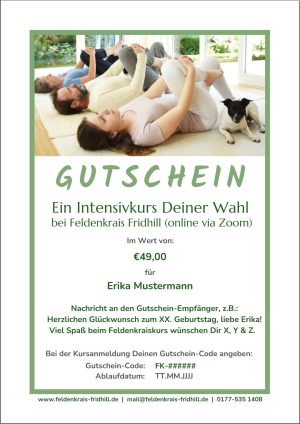 Vorschau Gutschein Intensivkurs bei Feldenkrais Fridhill